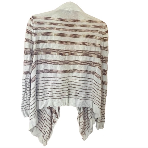 AVA Women’s Cardigan Cream Brown Taupe Stripe Long Sleeve Waterfall Soft Sz S - Picture 2 of 10